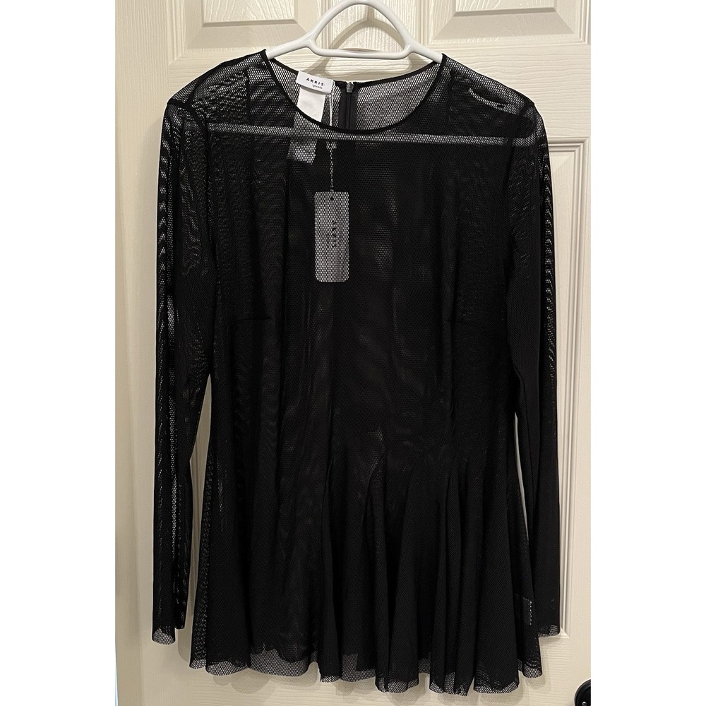 New Akris Punto Black Mesh Long Sleeve Blouse Sz 12 US Sheer Layer Designer NWT - Picture 5 of 9